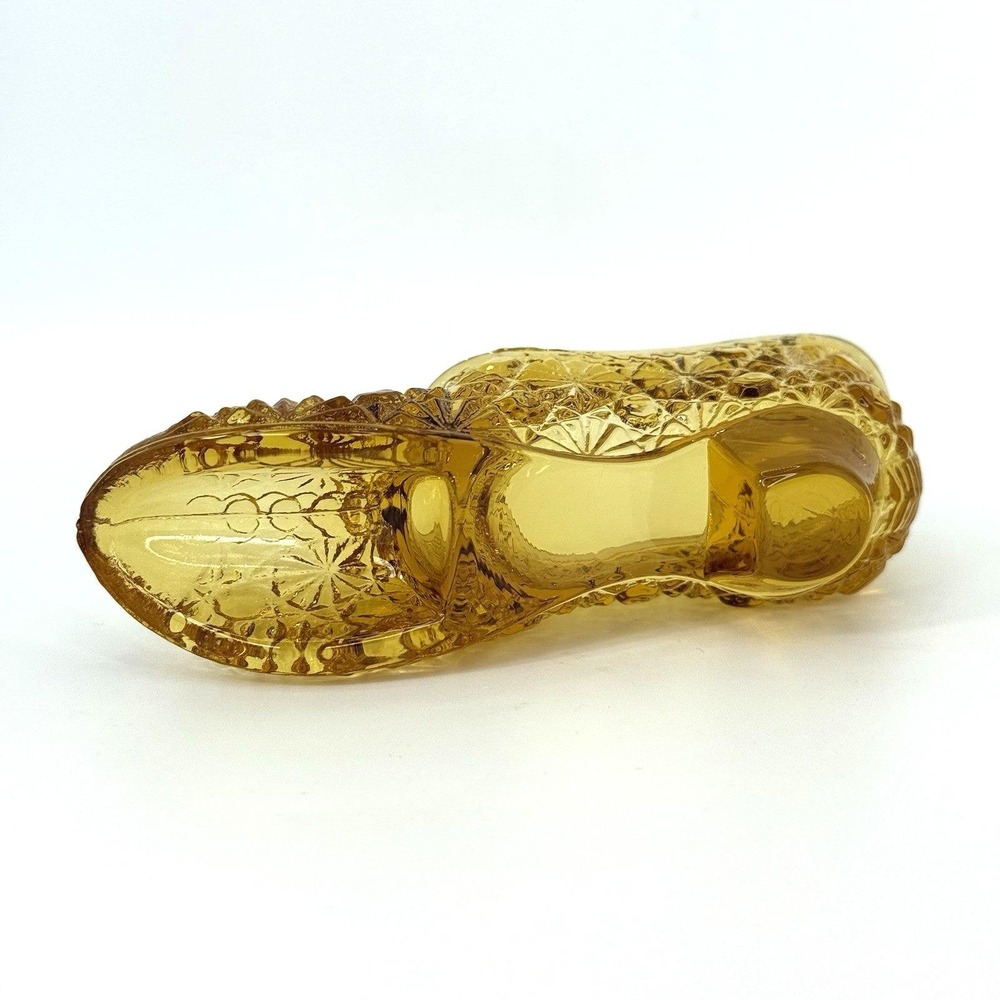 Vintage Amber Daisy & Button Glass Shoe Slipper Heeled Boot‎ Collectible 4.5" - Picture 4 of 10